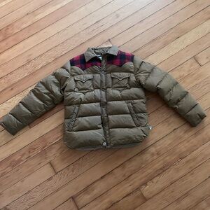 Penfield Brown Puffer Jacket with Red Accents